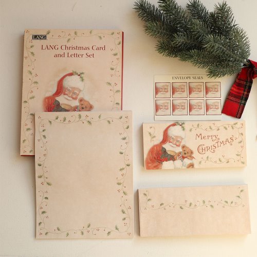 [LANG]크리스마스카드세트(편지지,카드,봉투,스티커) - Holly Santa